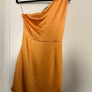 Elliatt One-Shoulder Satin Dress in Golden Ochre